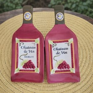 🍷 Set of 2 Wine Bottle Ceramic Spoon Rests – Chateau de Vin Merlot 🍇